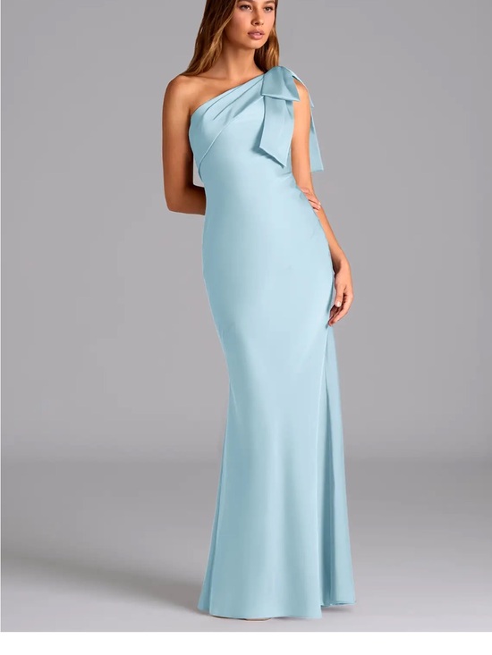 Azazie Dresses & Skirts - Azazie One-Shoulder Evening Gown in Light Blue with Shoulder Bow